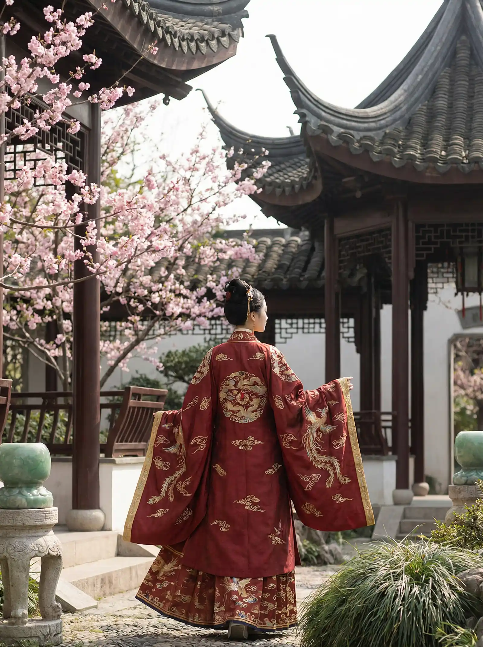 诱夫:囧妃桃花多 明制汉服红色凤凰刺绣